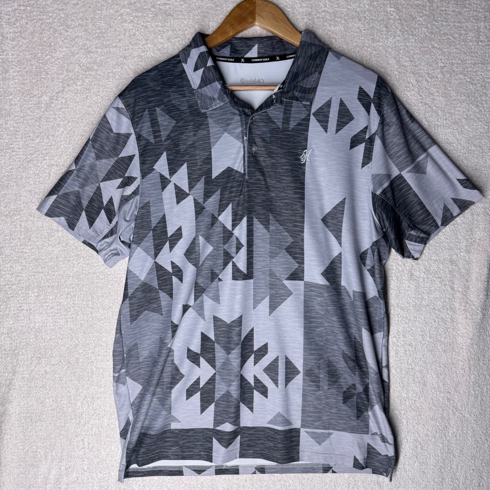 Hooey Cowboy Golf Men's Large Western Geometric Performance Polo Shirt Gray